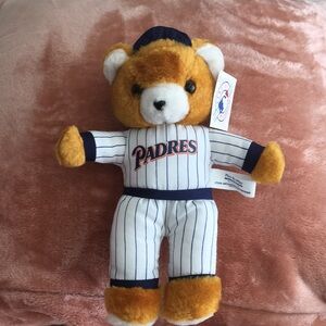 Padres Plush Bear in White and Navy Baseball Outfit